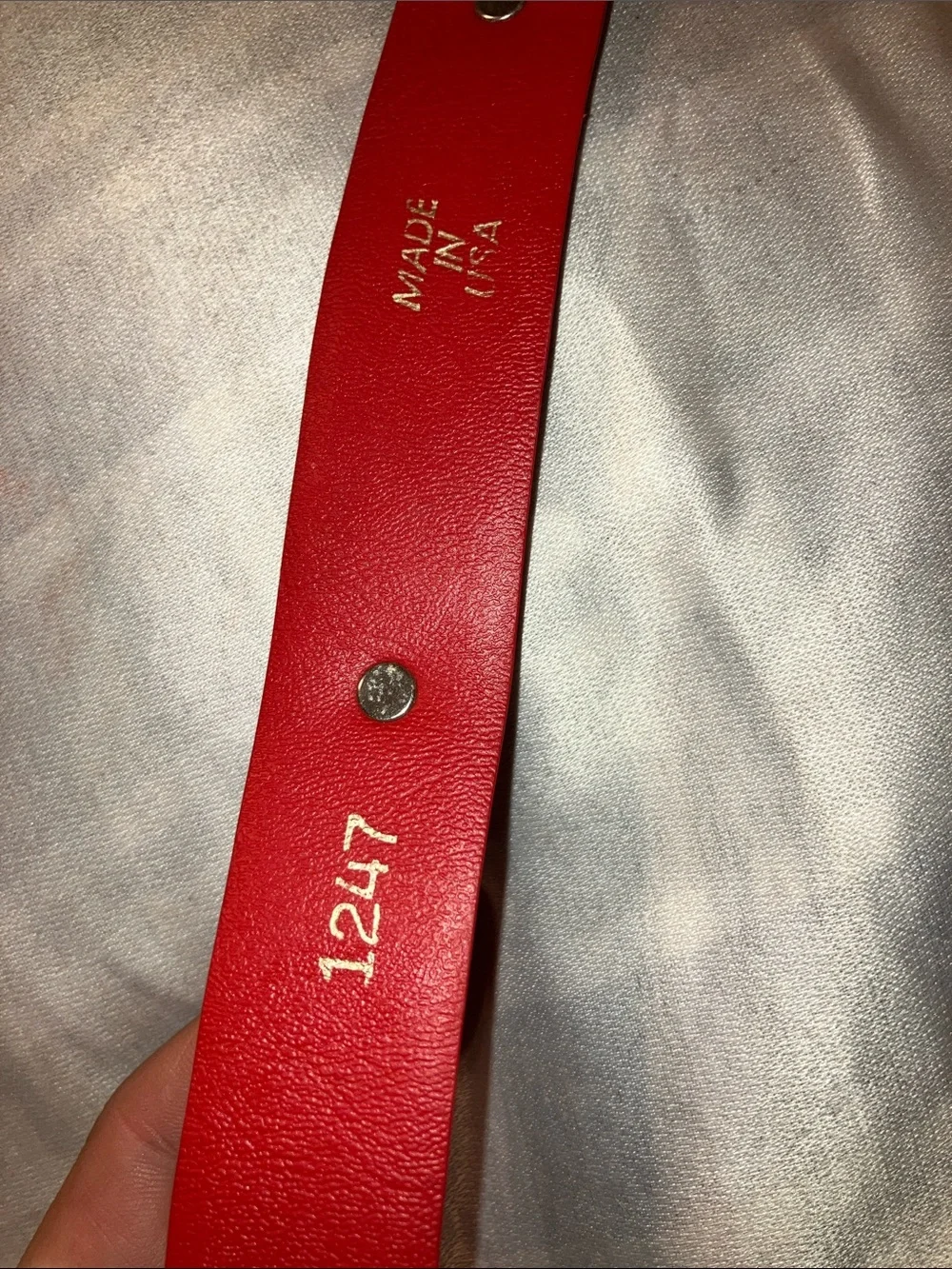Coach Red Leather Belt with Silver Heart Studs